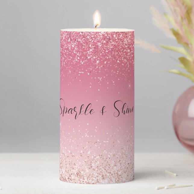 Girly Pink Glitter Ombre Sparkle     Pillar Candle (In Situ)