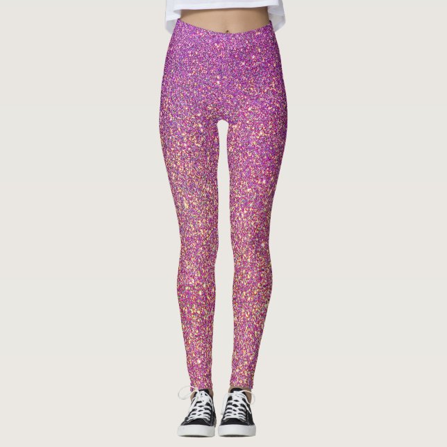 Girly Pink Glitter Pattern Leggings (Front)
