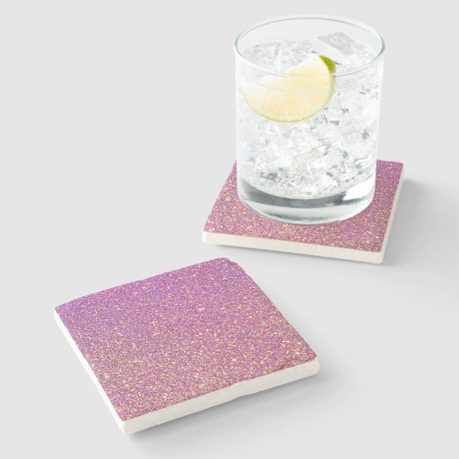 Girly Pink Glitter Pattern Stone Coaster (Side)