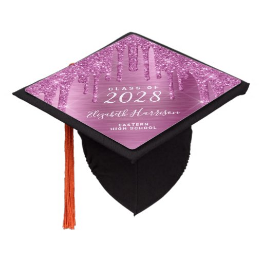 Girly Pink Glitter Personalized Graduation Cap Topper | Zazzle