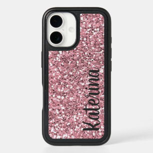 Girly Pink Glitter, Personalized iPhone 16 Case