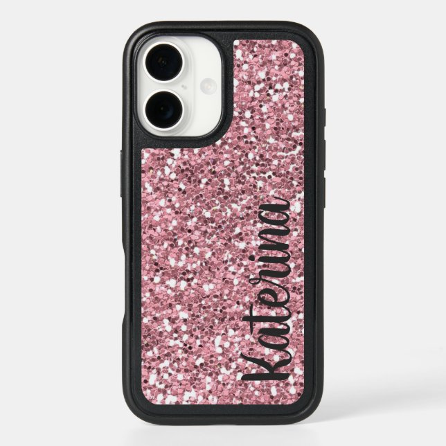 Girly Pink Glitter, Personalized Otterbox iPhone Case (Back)