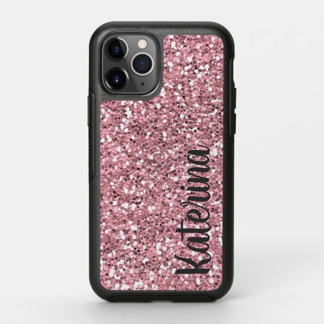 Girly Pink Glitter, Personalized Otterbox iPhone Case (Back)