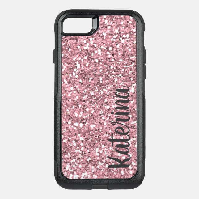 Girly Pink Glitter, Personalized Otterbox iPhone Case (Back)