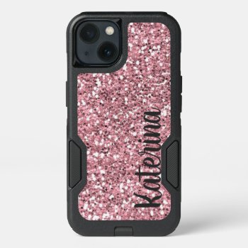 Girly Pink Glitter  Personalized Iphone 13 Case by CoolestPhoneCases at Zazzle
