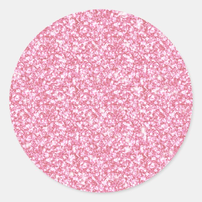 Girly Pink Glitter Printed Classic Round Sticker (Front)