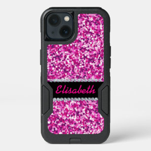 GIRLY PINK glitter printed Diamonds monogram iPhone 13 Case
