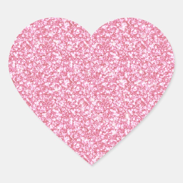 Girly Pink Glitter Printed Heart Sticker (Front)