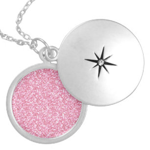 Girly Pink Glitter Printed Silver Plated Necklace