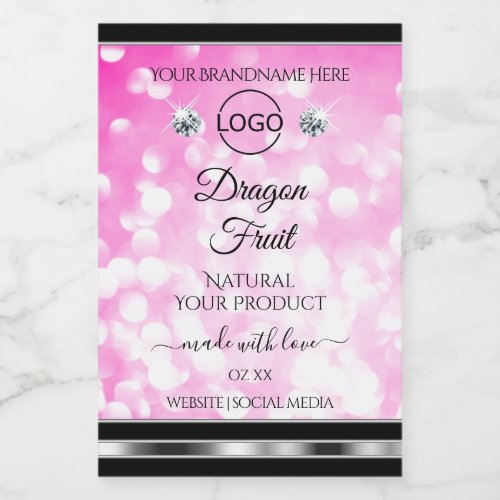 Girly Pink Glitter Product Label Diamonds Add Logo