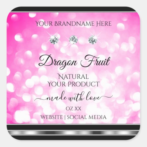 Girly Pink Glitter Product Labels Diamonds Silver