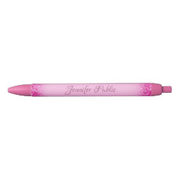 Girly Pink Glitter Shiny Personalized Script Name Black Ink Pen