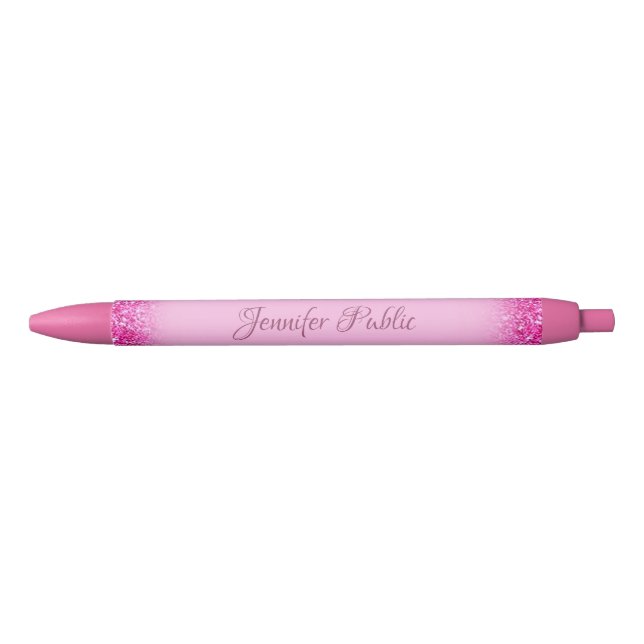 Girly Pink Glitter Shiny Personalized Script Name Pen (Front)