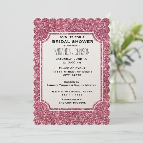 Girly Pink Glitter Sparkle Birthday Bridal Shower Invitation