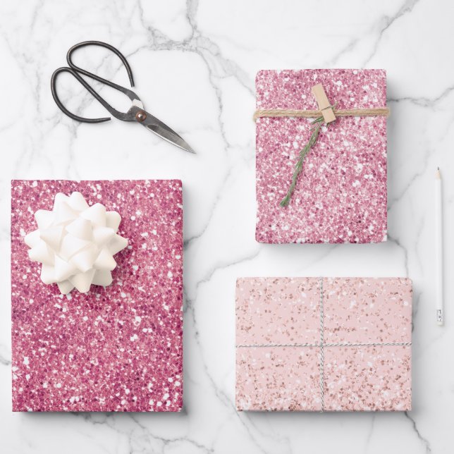 Girly Pink Glitter Sparkle Glitz      Wrapping Paper Sheets (Front)