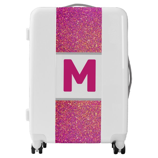 Girly Pink Glitter Sparkle Monogram Suitcase (Front)