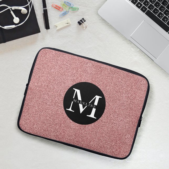 Girly Pink Glitter Sparkle Monogrammed Laptop Sleeve (Creator Uploaded)