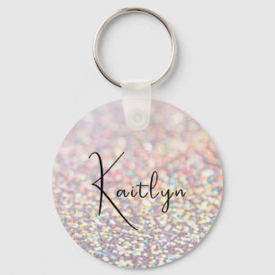 Girly Pink Glitter Sparkle Personalized Name Keychain
