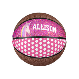 Girly Pink Glitter Sparkle Unicorn Personalized Mini Basketball
