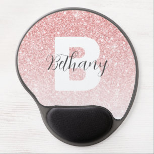 Girly Pink Glitter Sparkles Monogram Script Name Gel Mouse Pad