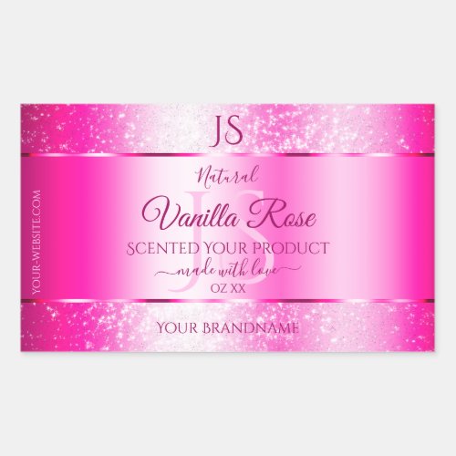 Girly Pink Glitter Stars Product Labels Monogram