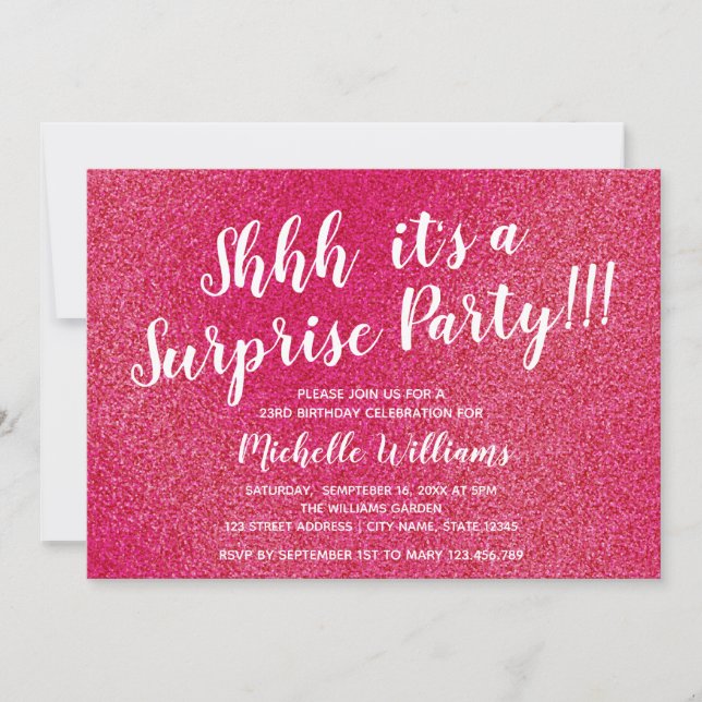 Girly Pink Glitter | Surprise Party Birthday Invitation (Front)