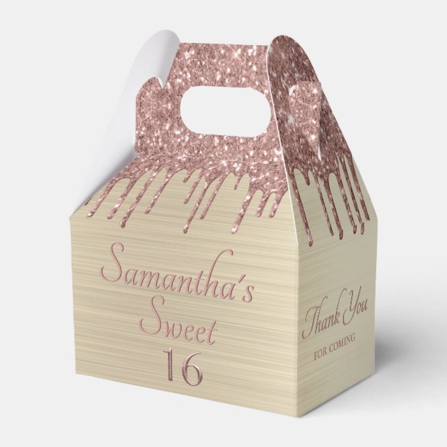 Girly Pink Glitter Sweet 16 Birthday Thank You Favor Boxes (Front Side)
