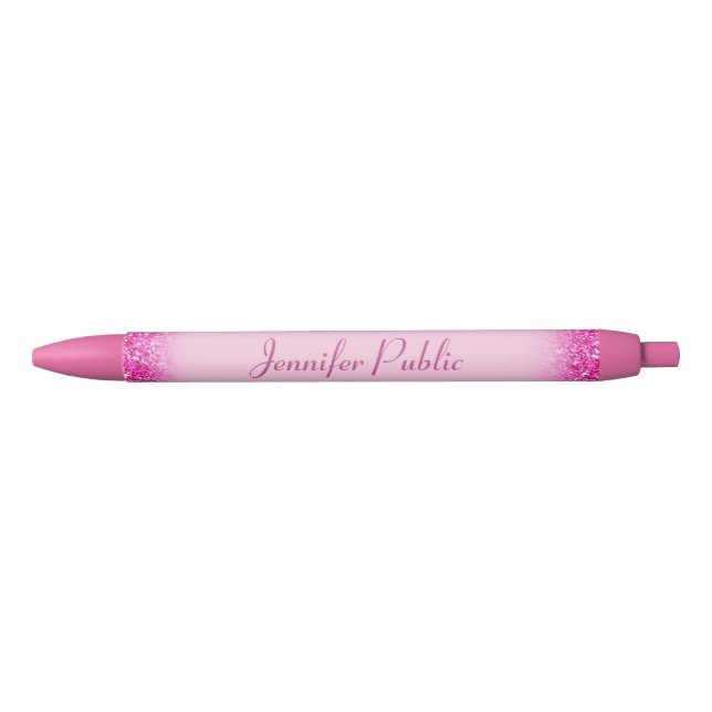 Girly Pink Glitter Template Hand Script Name Pen (Front)