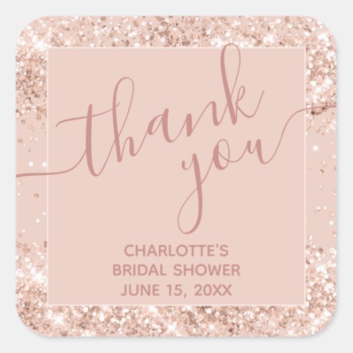 Girly Pink Glitter Thank You  Square Sticker