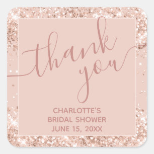 Girly Pink Glitter Thank You Square Sticker