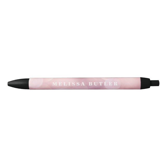 Girly Pink Glitter Trendy Black Ink Pen (Front)