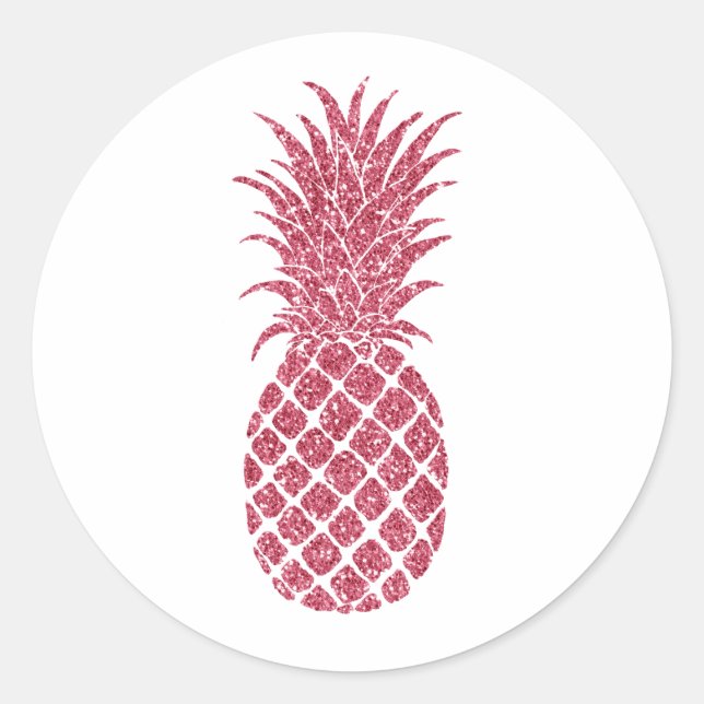 Girly Pink Glitter Tropical Pineapple Classic Round Sticker (Front)