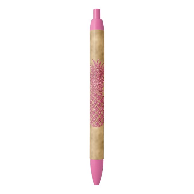 Girly Pink Glitter Tropical Pineapple Gold Glam Pen (Front Vertical)