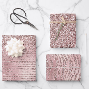 Girly Pink Glitter Wrapping Paper Sheets
