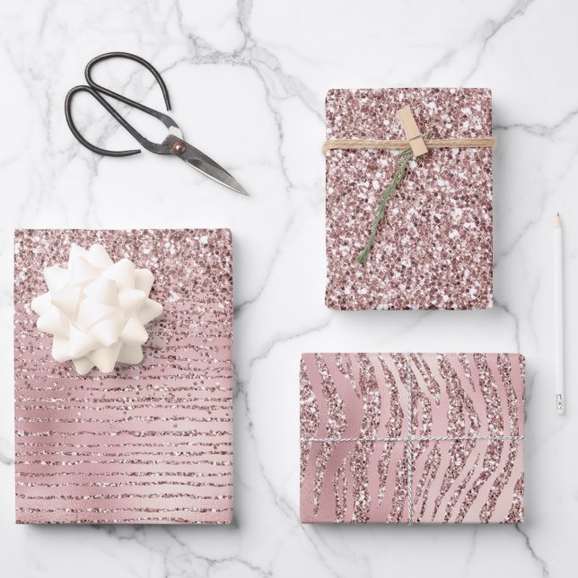 Girly Pink Glitter  Wrapping Paper Sheets (Front)