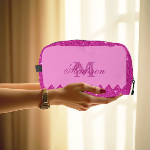 Girly pink glitter zigzag, monogram, custom dopp kit