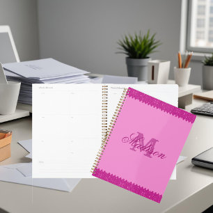 Girly pink glitter zigzag, monogram planner