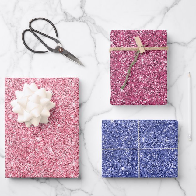 Girly Pink Glitz Glitter  Wrapping Paper Sheets (Front)