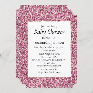 Girly Pink Glitzy Glam Glitter Leopard Baby Shower Invitation