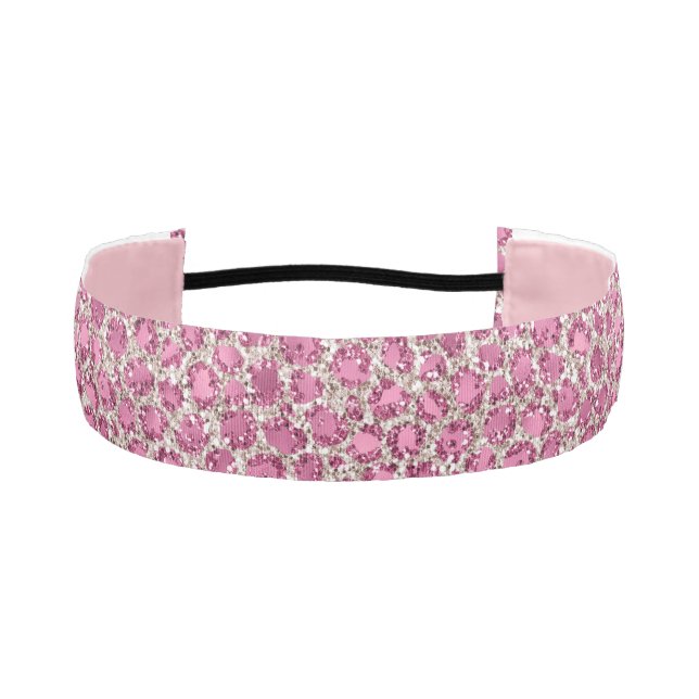 Girly Pink Glitzy Glam Glitter Leopard Print   Athletic Headband (Front)