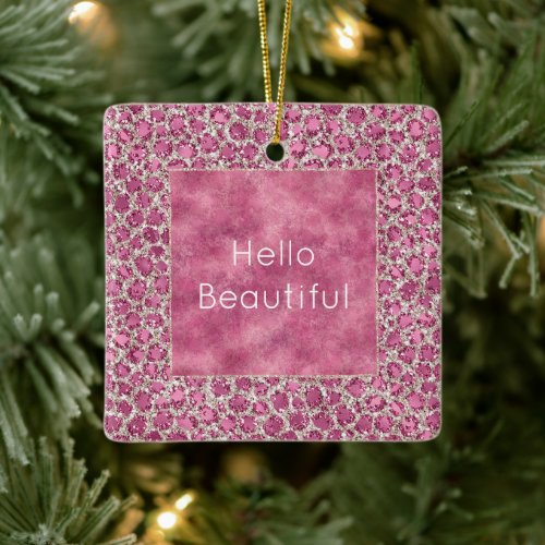 Girly Pink Glitzy Glam Glitter Leopard Print       Ceramic Ornament