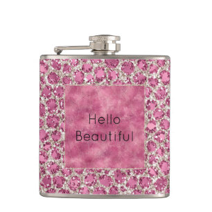 Girly Pink Glitzy Glam Glitter Leopard Print       Flask