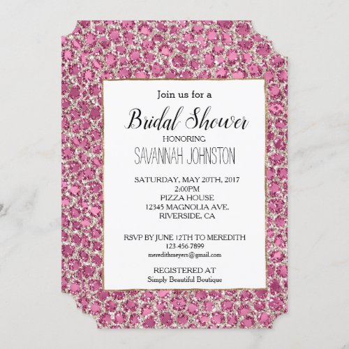 Girly Pink Glitzy Glam Glitter Leopard Print   Invitation