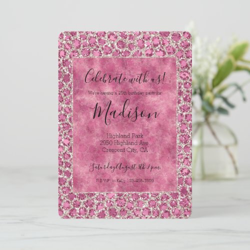 Girly Pink Glitzy Glam Glitter Leopard Print   Invitation