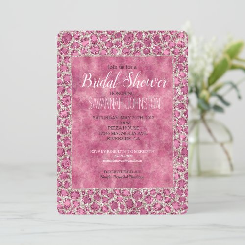 Girly Pink Glitzy Glam Glitter Leopard Print   Invitation