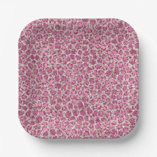 Girly Pink Glitzy Glam Glitter Leopard Print   Paper Plates