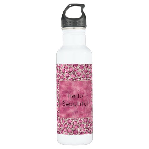 Girly Pink Glitzy Glam Glitter Leopard Print       Stainless Steel Water Bottle