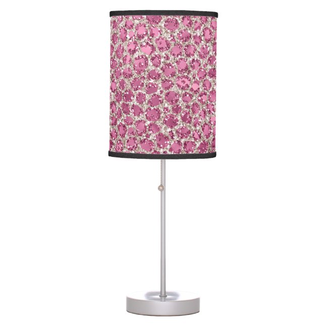Girly Pink Glitzy Glam Glitter Leopard Print   Table Lamp (Front)