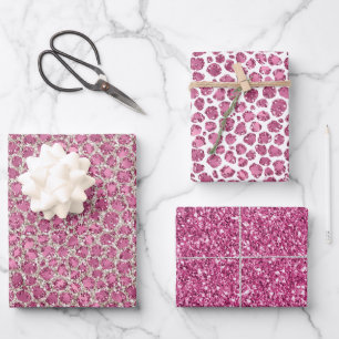 Girly Pink Glitzy Glam Glitter Leopard Print Wrapping Paper Sheets