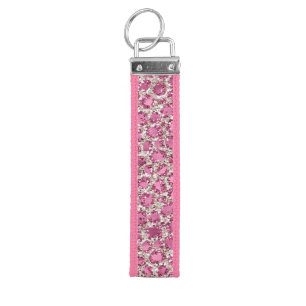 Girly Pink Glitzy Glam Glitter Leopard Print Wrist Keychain
